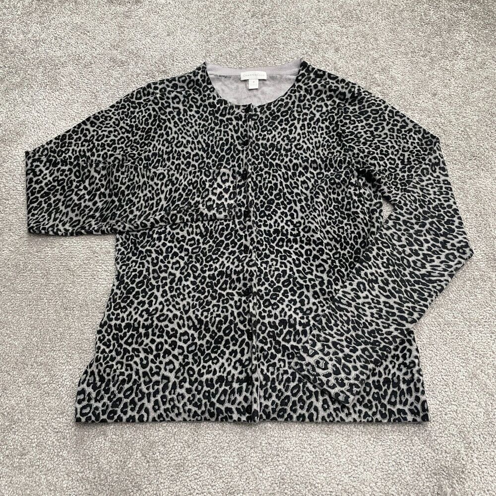 Charter Club Animal Print Cardigan Sweater Womens Medium Multi Leopard Casual